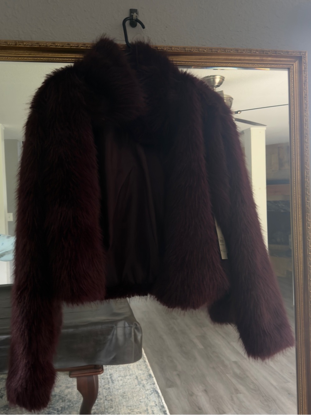 No Boundaries Faux Fur Teddy Jacket - Burgundy